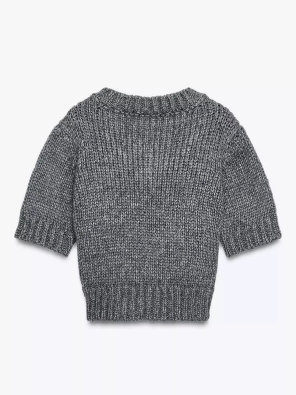 Zara Chunky Knit V-Neck Short Sleeve Gray Sweater - Size Medium - Picture 2 of 12